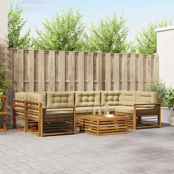 vidaXL Zunanja garnitura za sedenje z blazino 8 pcs Naravna in bež