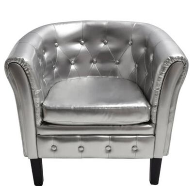 vidaXL Tubast stol iz srebrnega umetnega usnja