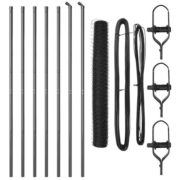 vidaXL Steber ograje. Siva 10 x 1,2 m (50 mm mreža) Jeklo in PVC