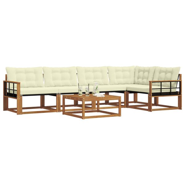 vidaXL Zunanja garnitura za sedenje z blazino 6 pcs Naravna in smetana