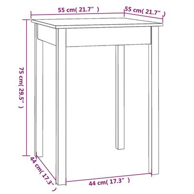 vidaXL Jedilna miza bela 55x55x75 cm trdna borovina
