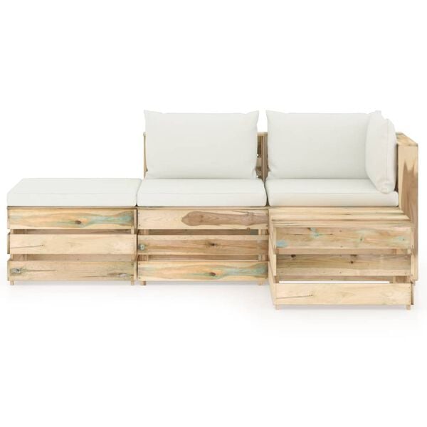 vidaXL Vrtna sedežna garnitura 4-delna z blazinami zelen impregn. les