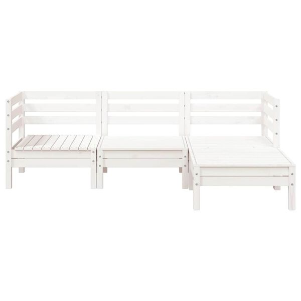 vidaXL Vrtni kavč trosed s stolčkom bela trdna borovina