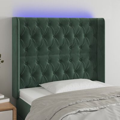 vidaXL LED posteljno vzglavje temno zeleno 103x16x118/128 cm žamet