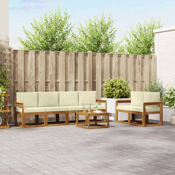 vidaXL Zunanja garnitura za sedenje z blazino 7 pcs Naravna in smetana