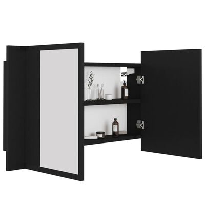 vidaXL LED kopalniška omarica z ogledalom črna 80x12x45 cm akril