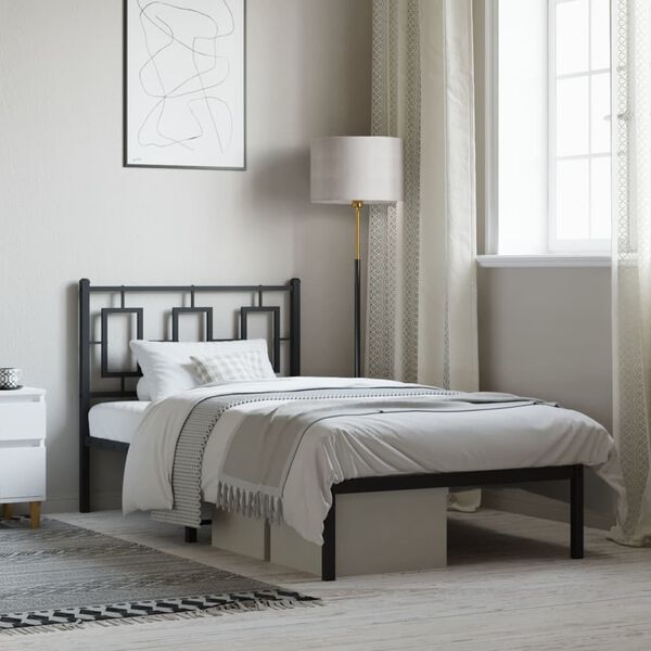 vidaXL Kovinski posteljni okvir z vzglavjem črn 90x190 cm