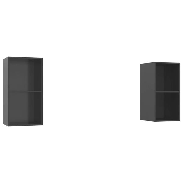 vidaXL Stenska TV omarica 2 kosa visok sijaj sive barve iverna plošča