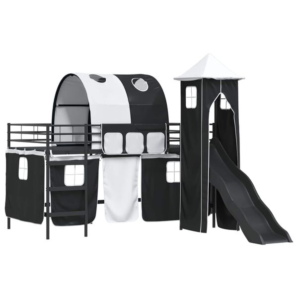 vidaXL Postelja z loft tipom za otroke Črna 107 x 200 cm Kovina