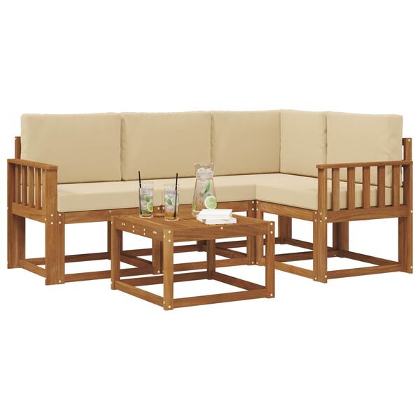 vidaXL Zunanja garnitura za sedenje z blazino 5 pcs Naravna in bež