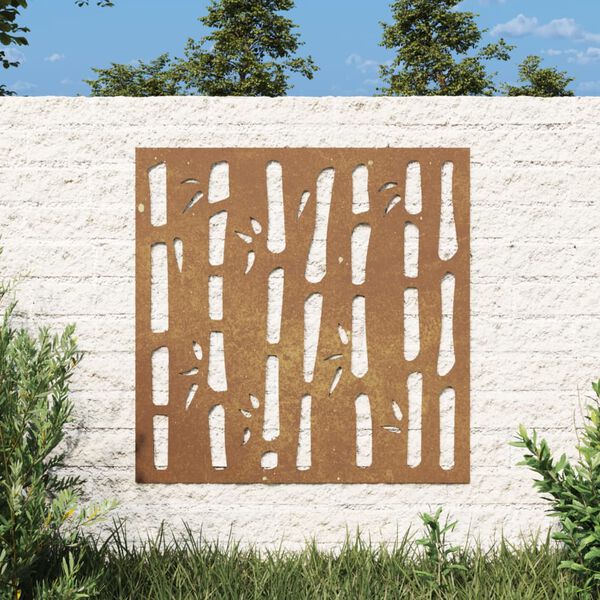 vidaXL Vrtna stenska dekoracija 55x55 cm corten jeklo bambus