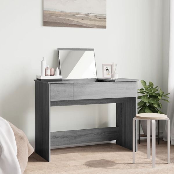 vidaXL Toaletna mizica z ogledalom siva sonoma 100x45x76 cm