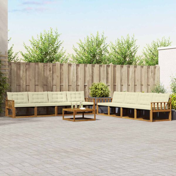 vidaXL Zunanja garnitura za sedenje z blazino 9 pcs Naravna in smetana