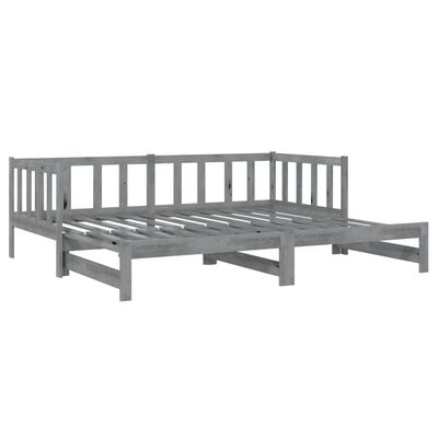 vidaXL Izvlečna dnevna postelja 2x(90x200) cm siva trdna borovina