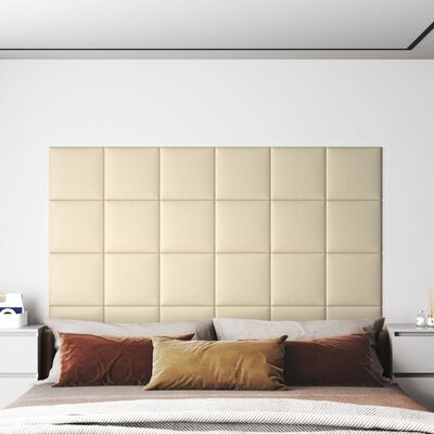 vidaXL Stenski paneli 12 kosov krem 30x30 cm umetno usnje 1,08 m²