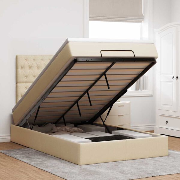 vidaXL Otomanski posteljni okvir z vzmetnico krem 120x190 cm blago