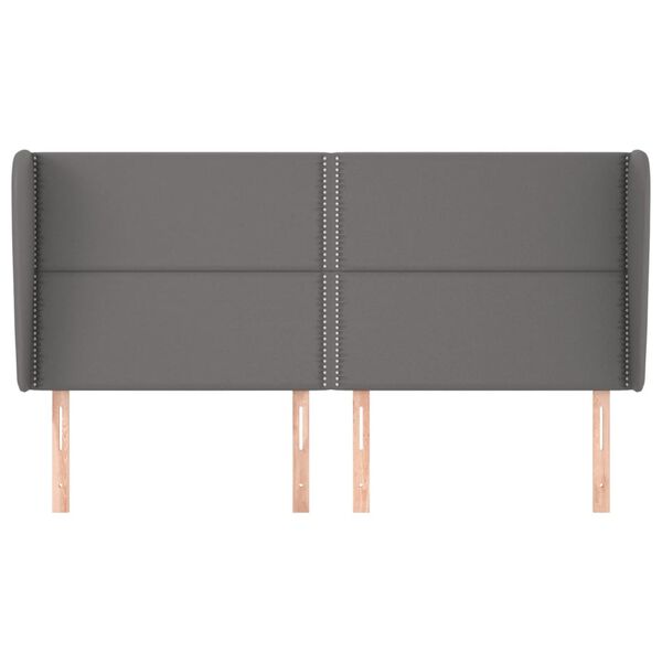 vidaXL Vzglavje z u&scaron;esi sivo 183x23x118/128 cm umetno usnje