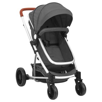 vidaXL 2-v-1 otroški voziček temno siv aluminij
