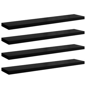 vidaXL Stenske police 4 kosi visok sijaj črne 120x23,5x3,8 cm MDF