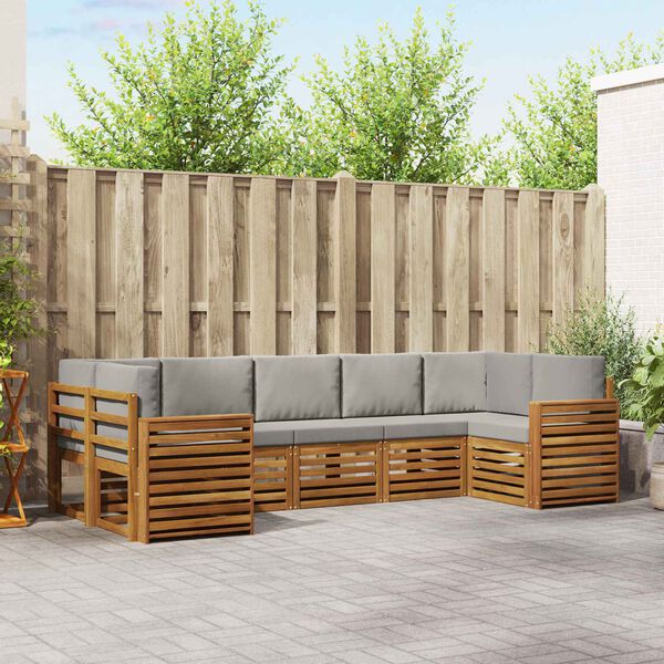 vidaXL Kotna sedežna garnitura z blazino 7 pcs Naravna in svetlo siva