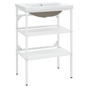 vidaXL Okvir umivalnika z vgradnim umivalnikom belo železo