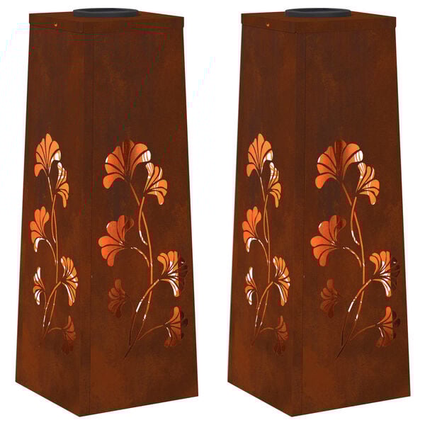 vidaXL Solarno LED svetilo za pot 2 pcs Corten jeklo Corten jeklo