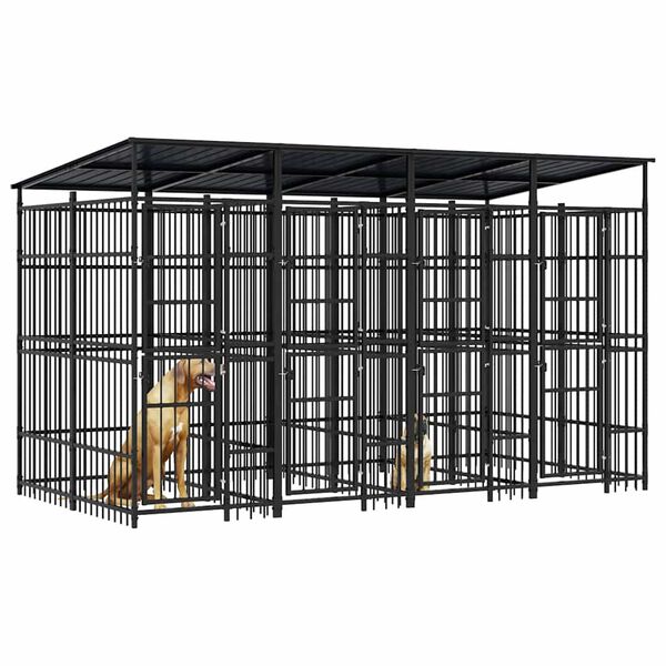 vidaXL Zunanji pasji boks s streho jeklo 7,37 m&sup2;