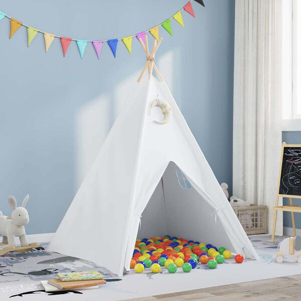 vidaXL Teepee šotor Bela 120 x 120 x 150 cm Tkanina in plastika