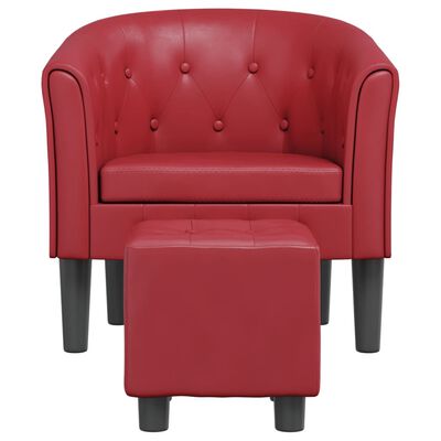 vidaXL Tubast stol s stolčkom za noge iz vinsko rdečega umetnega usnja