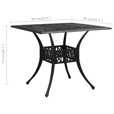 vidaXL Vrtna miza črna 90x90x73 cm liti aluminij