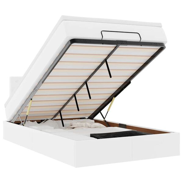 vidaXL Otomanska postelja z vzmetnicami & LEDs bel 120x190cm um. usnje