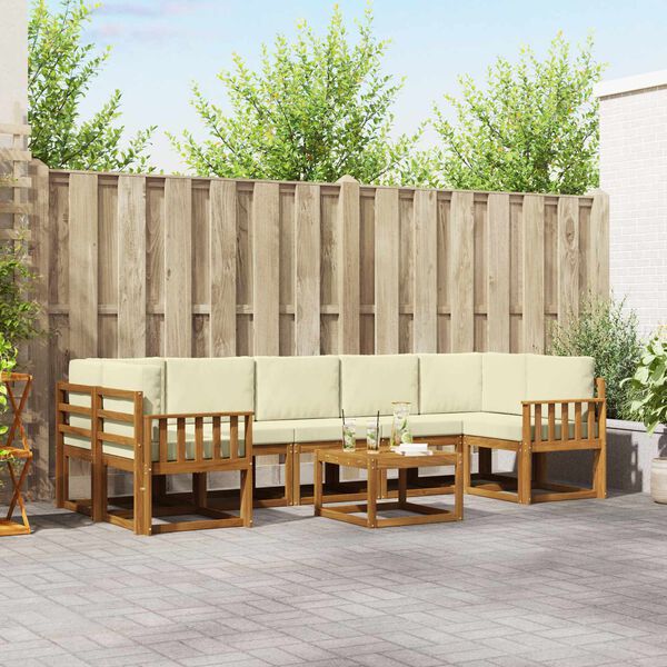 vidaXL Zunanja garnitura za sedenje z blazino 8 pcs Naravna in smetana