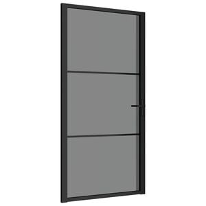 vidaXL Notranja vrata 102,5x201,5 cm črna ESG steklo in aluminij