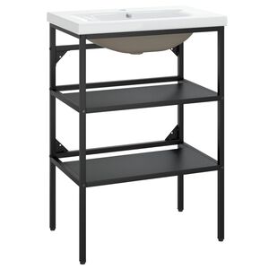 vidaXL Okvir umivalnika z vgradnim umivalnikom črno železo