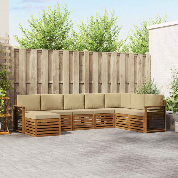 vidaXL Sedežne garniture 8 pcs Naravna in bež Masiven les akacije