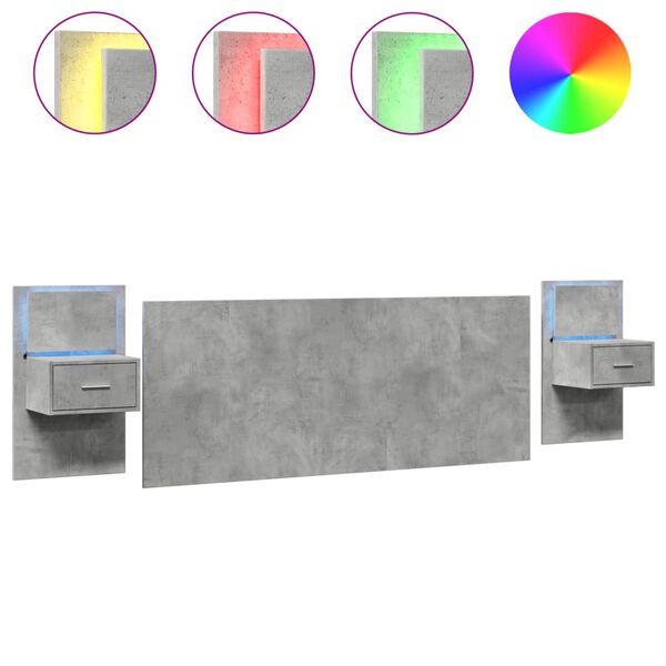 vidaXL Posteljno vzglavje z omaricami betonsko siv 200 cm inž. les