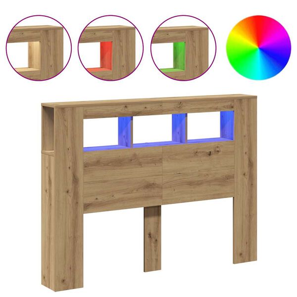 vidaXL LED posteljno vzglavje artisan hrast 140x18,5x103,5 cm inž. les