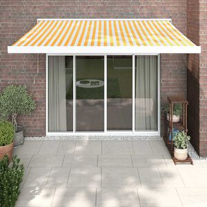 vidaXL Zložljiva tenda rumena in bela 3x2,5 m blago in aluminij