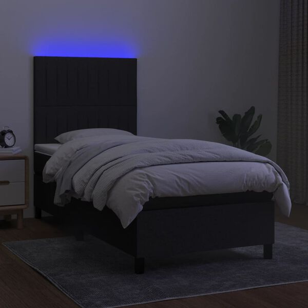 vidaXL Box spring postelja z vzmetnico LED črna 90x200 cm blago