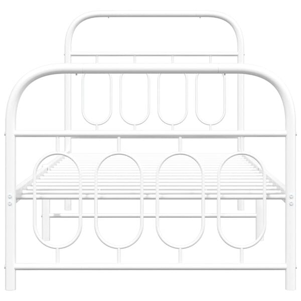 vidaXL Kovinski posteljni okvir z vzglavjem in vznožjem bel 90x200 cm