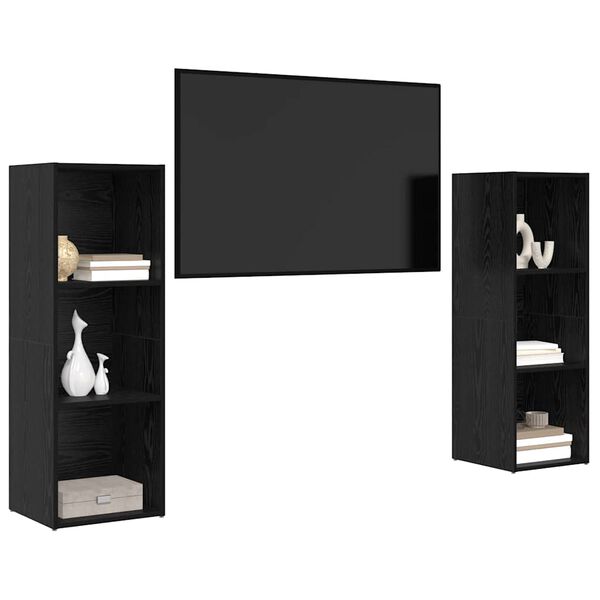 vidaXL Komplet TV omaric 2 pcs Črna Orehovina 107 x 35 x 37 cm