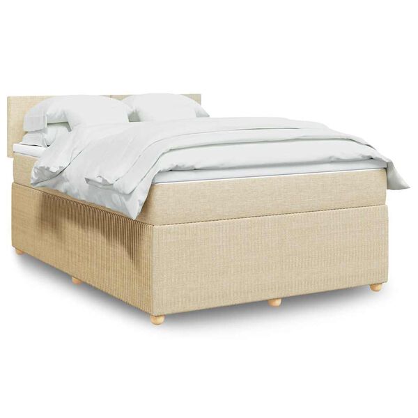 vidaXL Box spring postelja z vzmetnico krem 140x190 cm blago