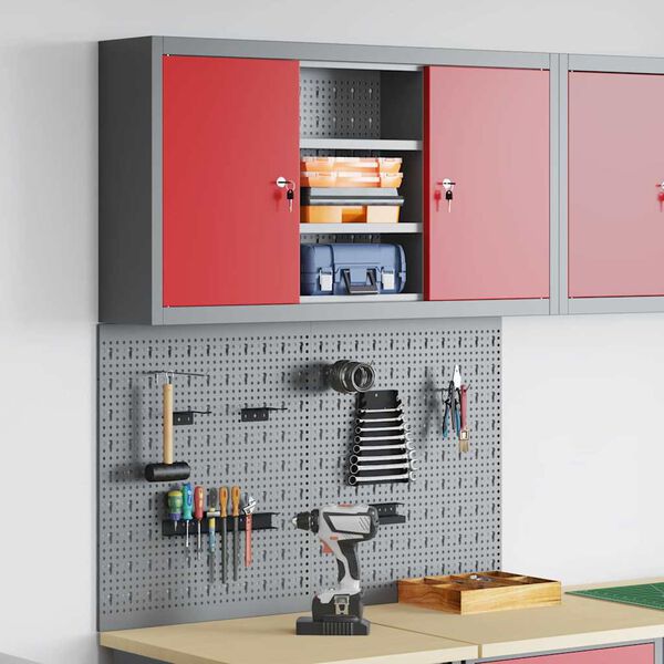 vidaXL Komplet omare in pegboard 3 pcs Rdeča 100 x 20 x 115 cm Jeklo