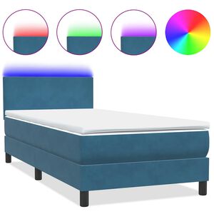 vidaXL Box spring postelja z vzmetnico LED temno modra 80x210 cm žamet