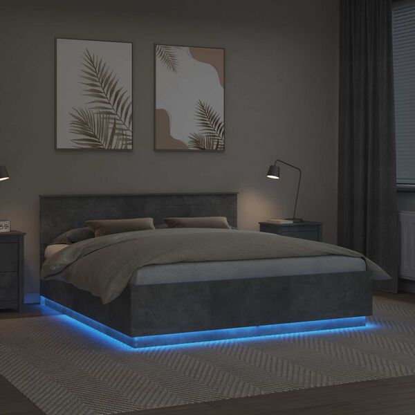 vidaXL Konstrukcija postelje z LED lučmi Betonsko siva 200 x 200 cm