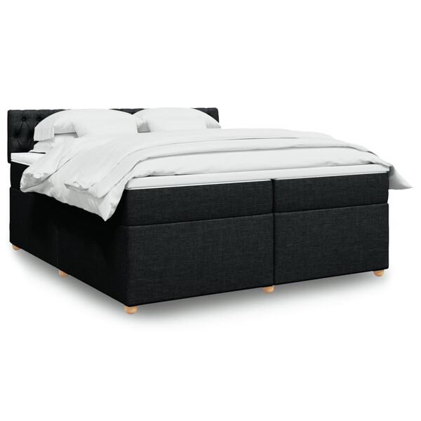 vidaXL Box spring postelja z vzmetnico črn 200x200 cm blago