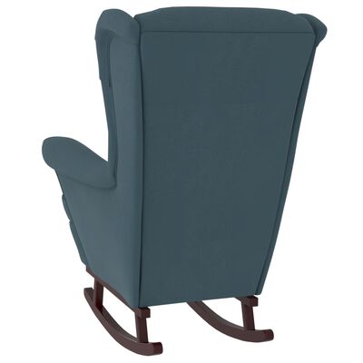 vidaXL Gugalni stol z nogami iz trdnega kavčukovca moder žamet