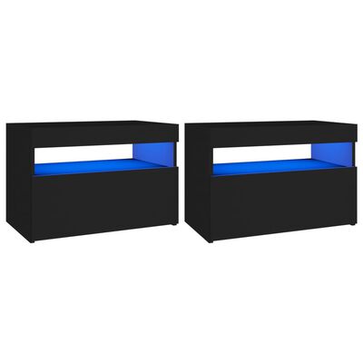 vidaXL Nočna omarica z LED lučkami 2 kosa črna 60x35x40 cm iverna pl.
