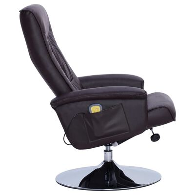 vidaXL Masažni fotelj s stolčkom za noge rjavo umetno usnje