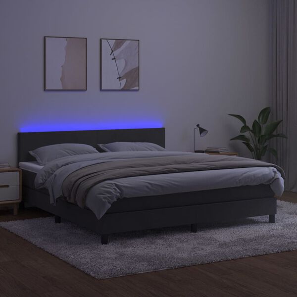 vidaXL Box spring postelja z vzmetnico LED temno siva 180x200 cm žamet